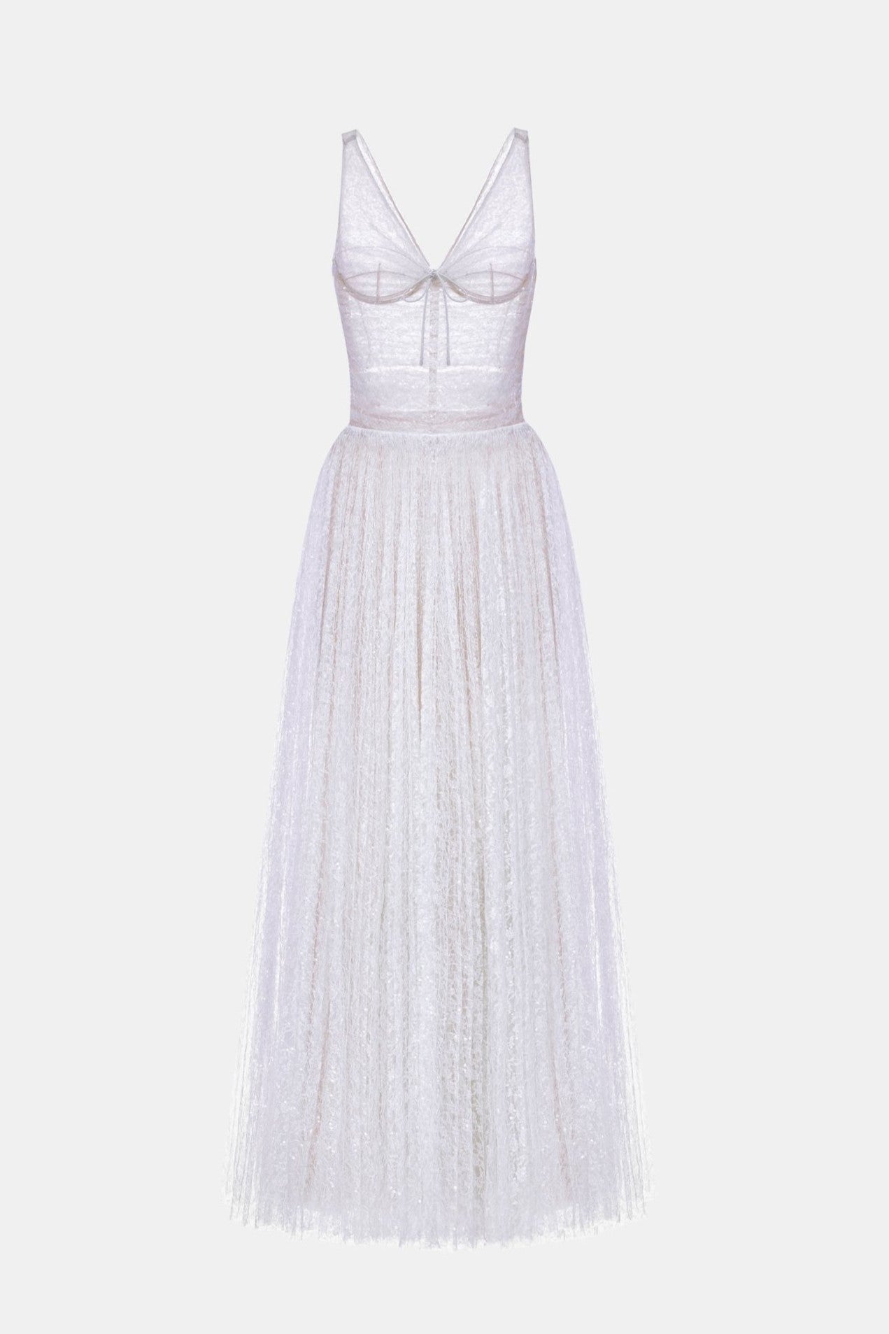 jessica Mesh Pleated lace Maxi Dress - Purple