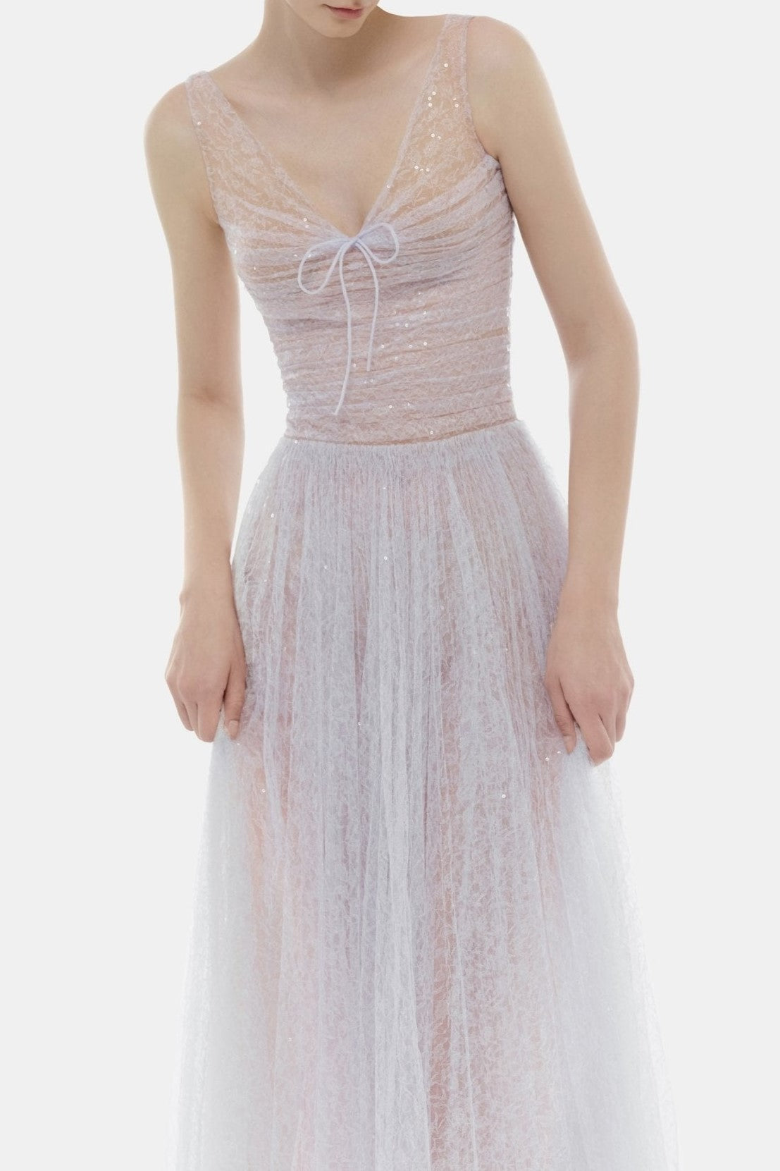 jessica Mesh Pleated lace Maxi Dress - Purple