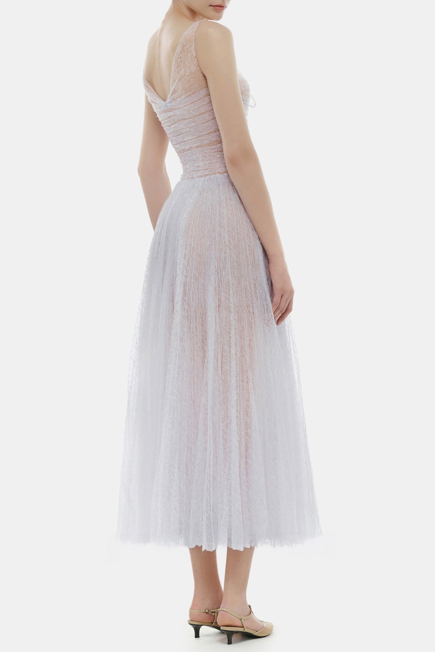 jessica Mesh Pleated lace Maxi Dress - Purple