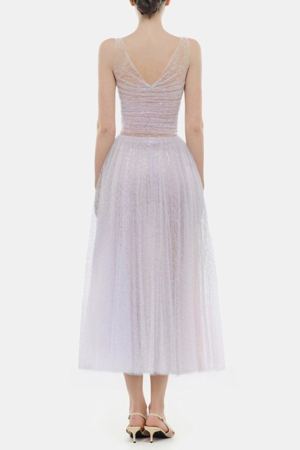 jessica Mesh Pleated lace Maxi Dress - Purple