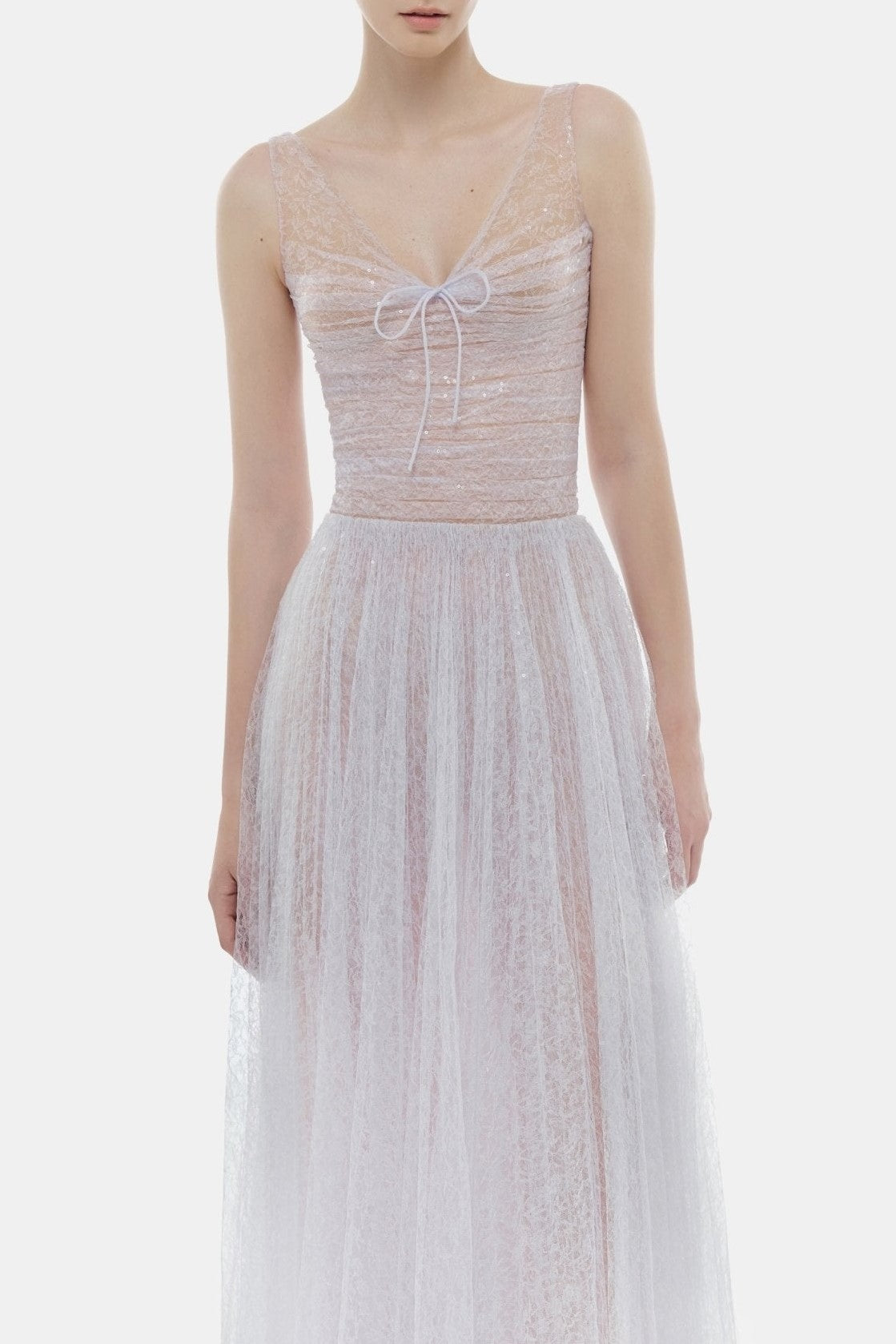 jessica Mesh Pleated lace Maxi Dress - Purple