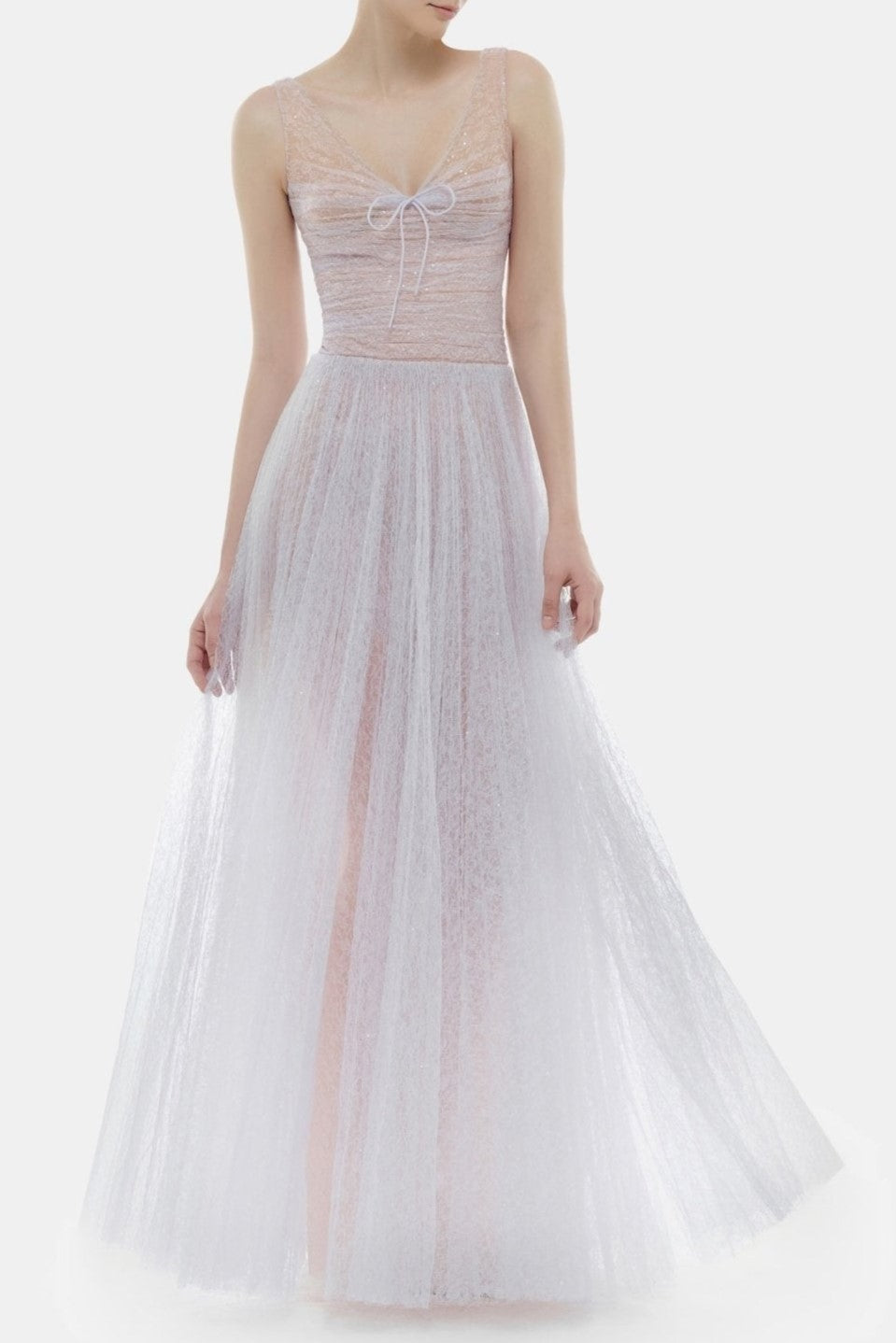 jessica Mesh Pleated lace Maxi Dress - Purple