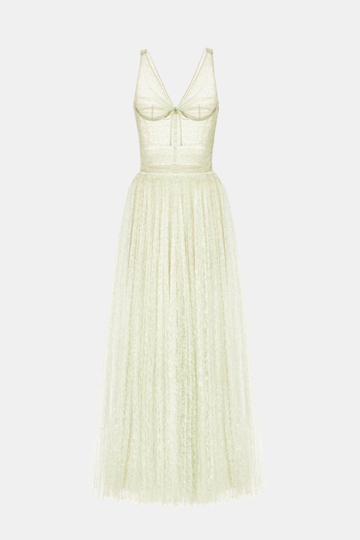 jessica Mesh Pleated lace Maxi Dress - Mint