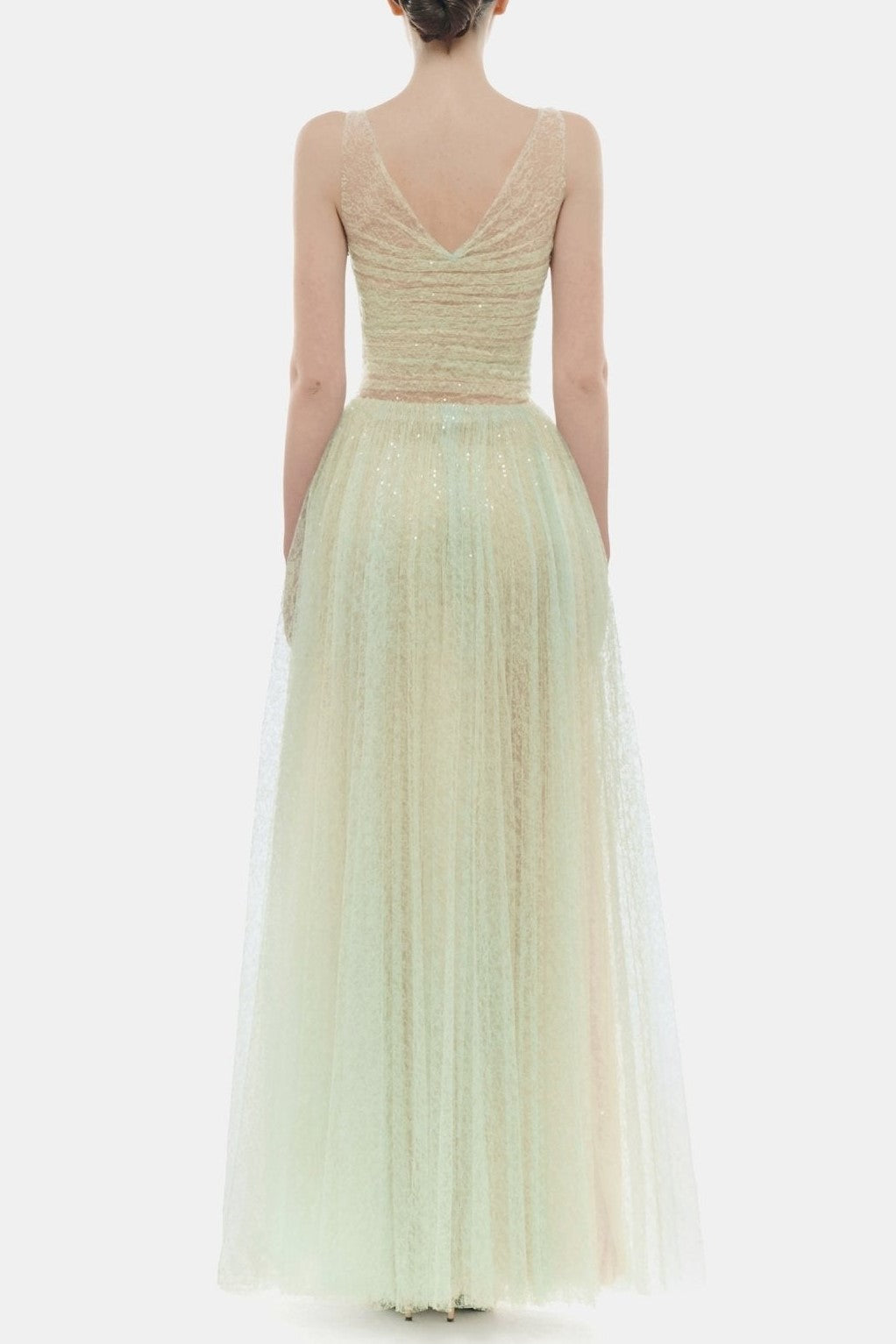 jessica Mesh Pleated lace Maxi Dress - Mint