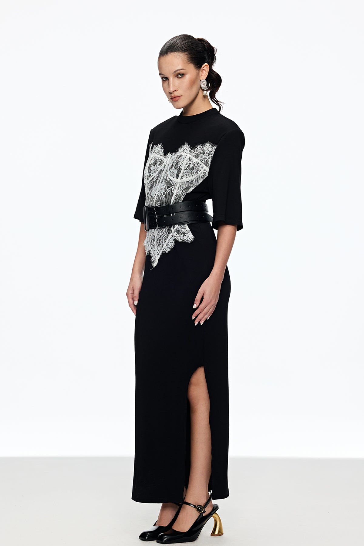 Mae Lace Buckle Split Maxi Dress