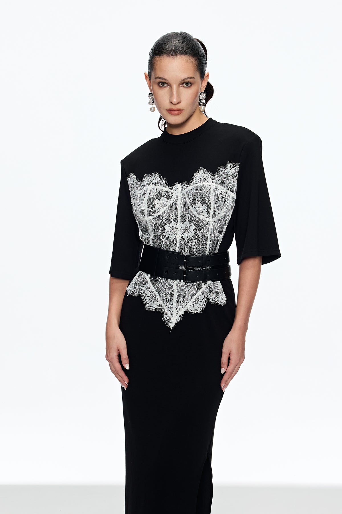 Mae Lace Buckle Split Maxi Dress