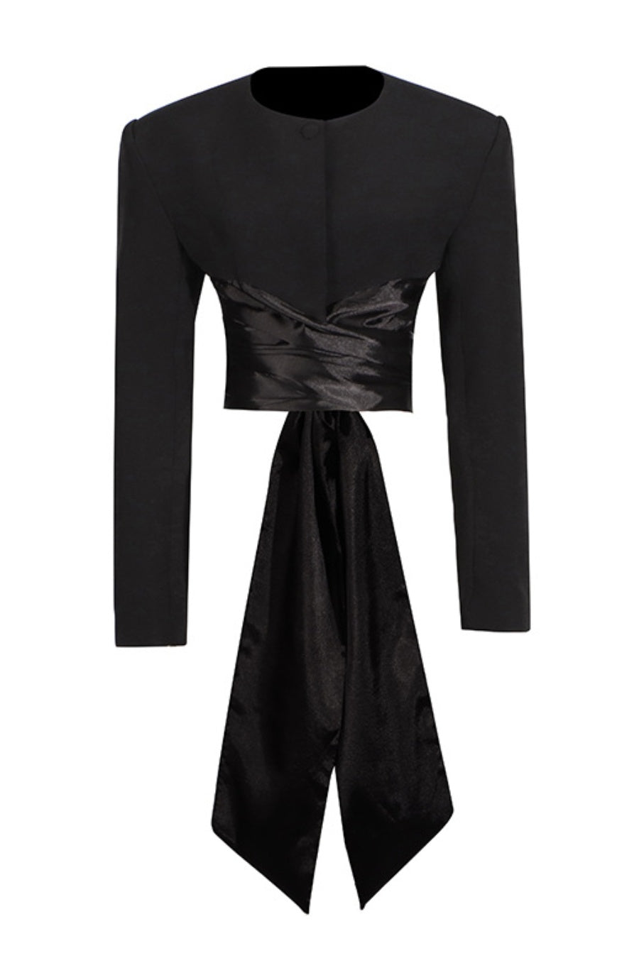 Maelie Bow Detail Satin Crop Blazer - Black