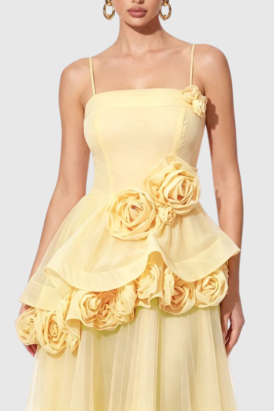 Mairero Floral Appliqué Maxi Dress - Yellow