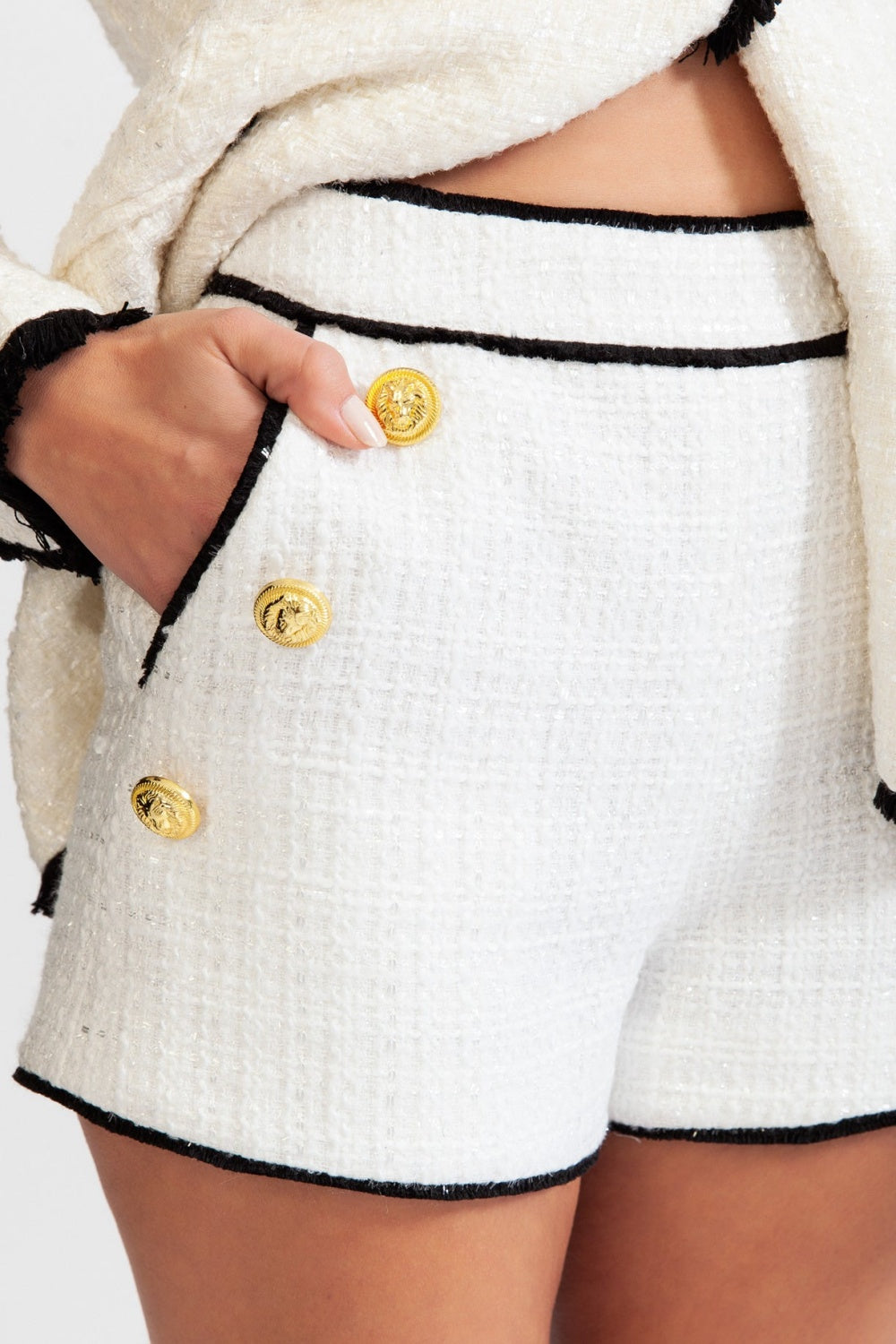 Mishka Breasted Tweed Jacket With Belt- White