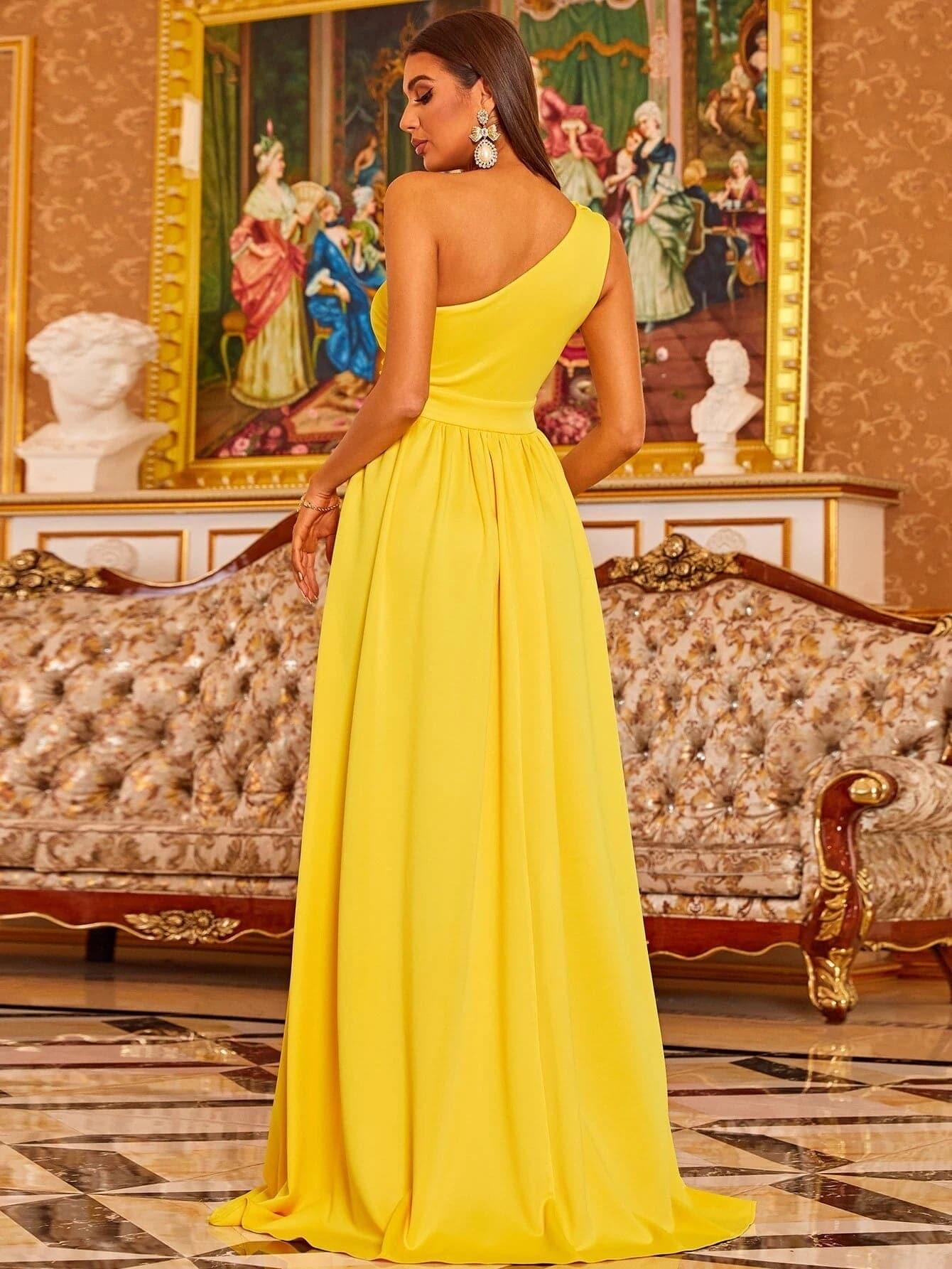 Cutout Floral One Shoulder Prom Dress