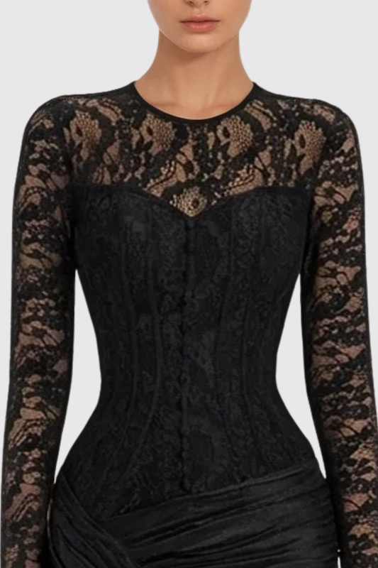 Morwe Lace Corset Mini Dress - Black