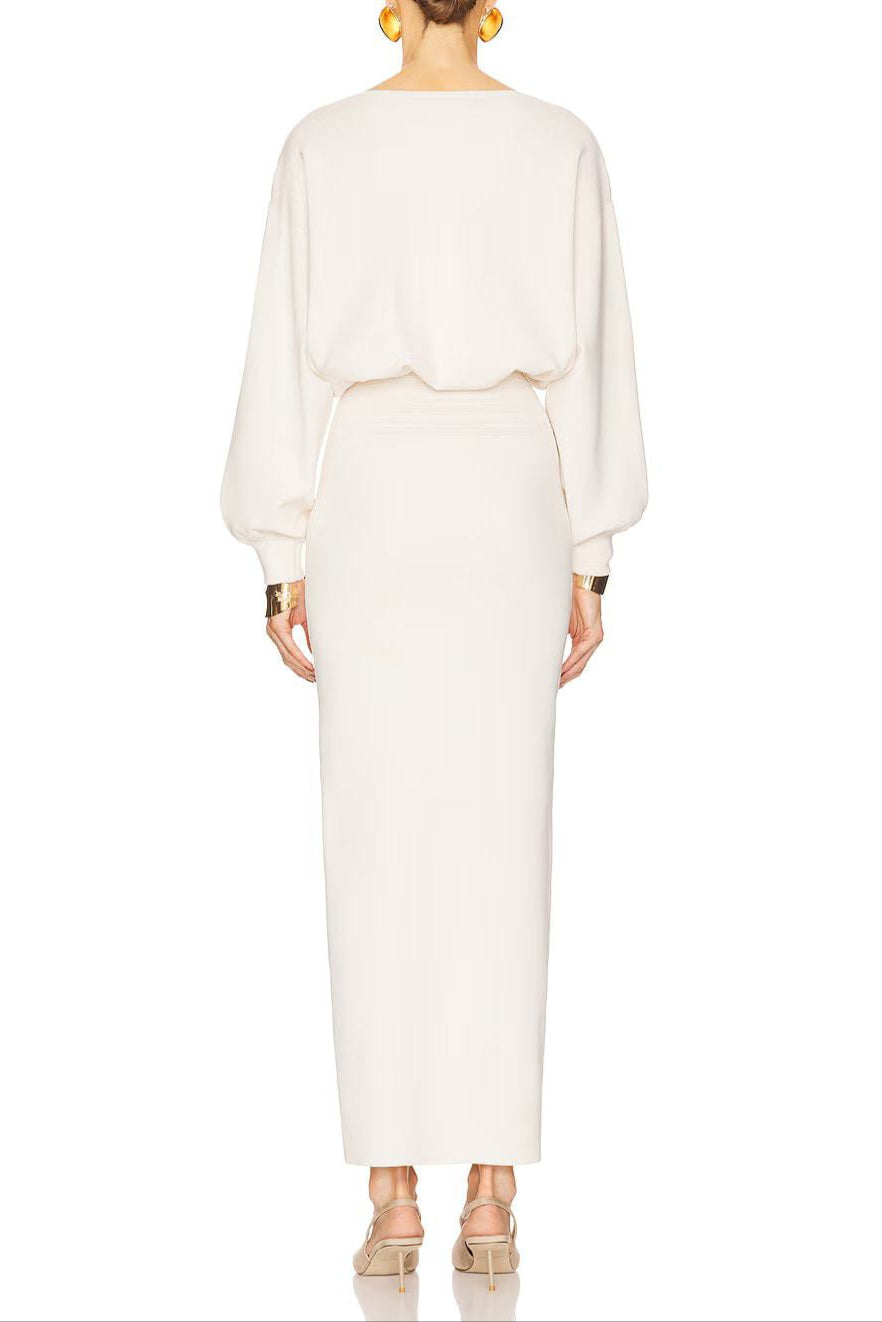edith High elastic long hip maxi dress in white
