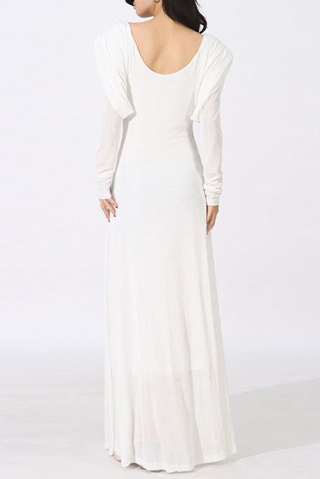 beryl pleated Knitted Fabric Maxi Dress in white