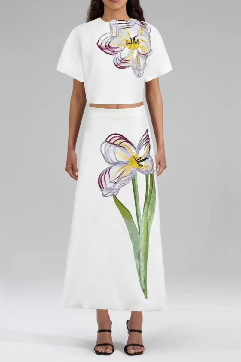 beatrice White Floral Embroidered midi dress Matching Set
