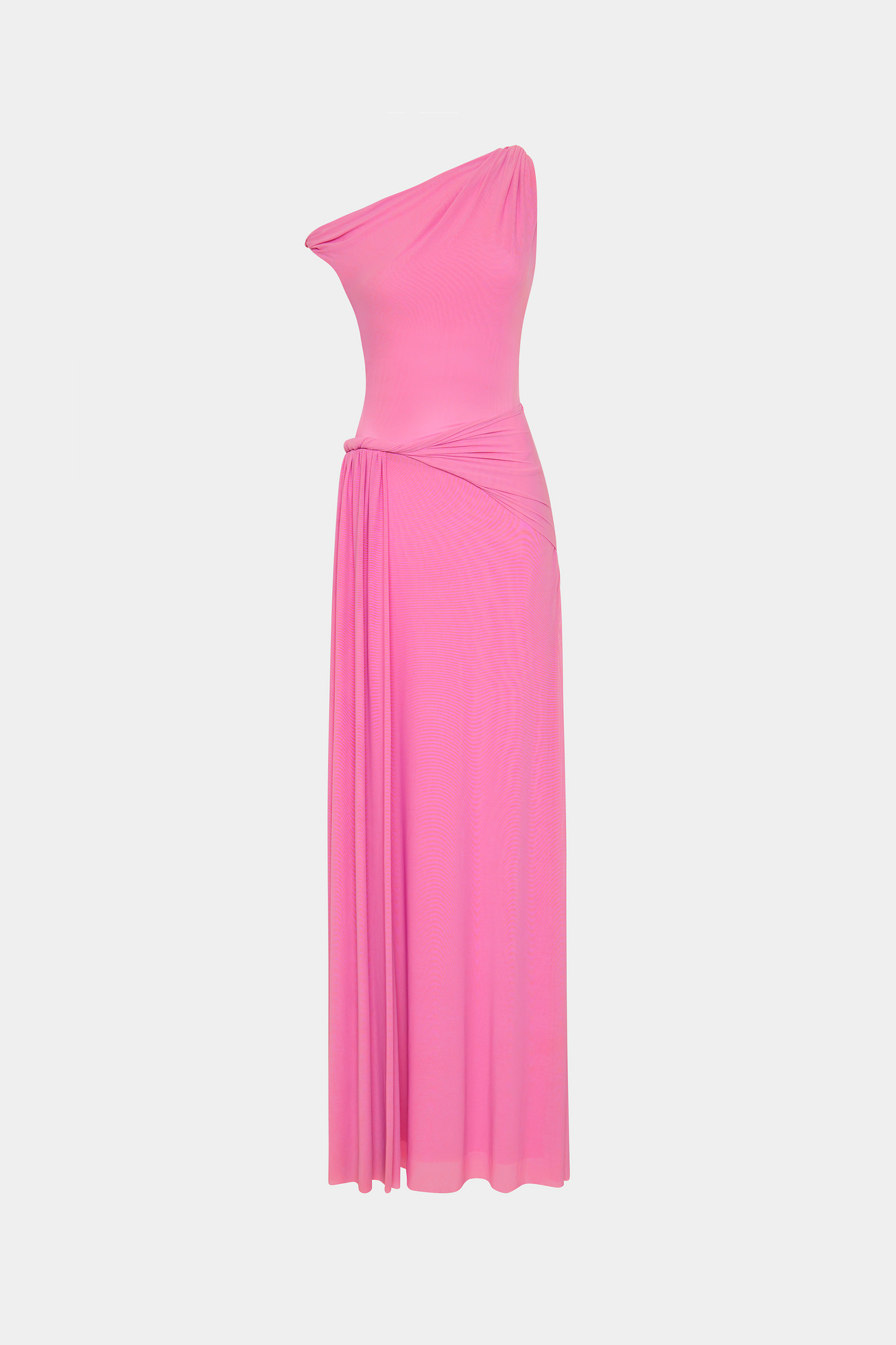 kama one-shoulder pleated draped maxi dress in pink