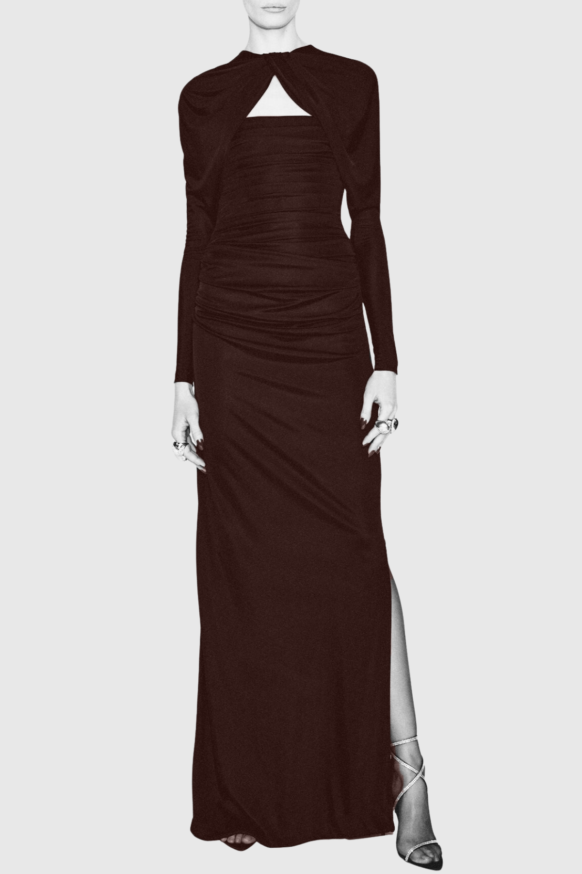 Sacha Cutout Ruched Maxi Dress - Brown