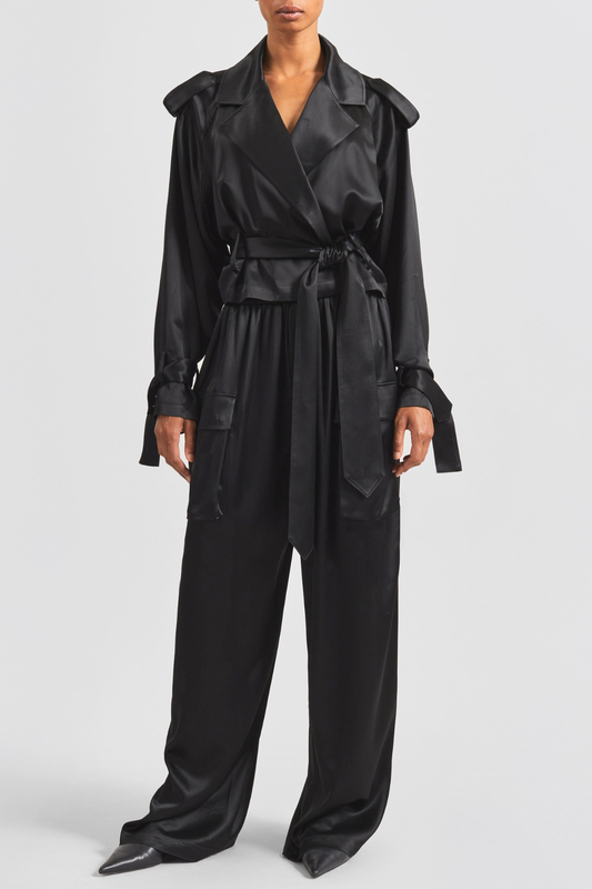 Solange Satin Short Trench - Black