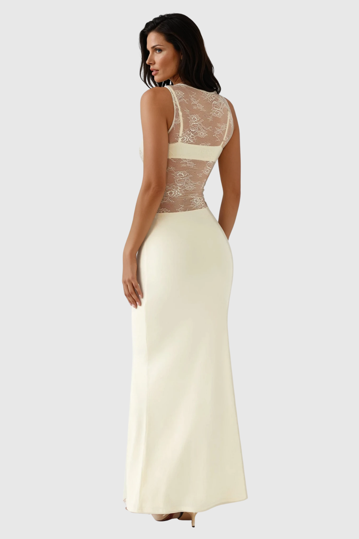 Waman Cutout Lace Deconstruct Maxi Dress In White