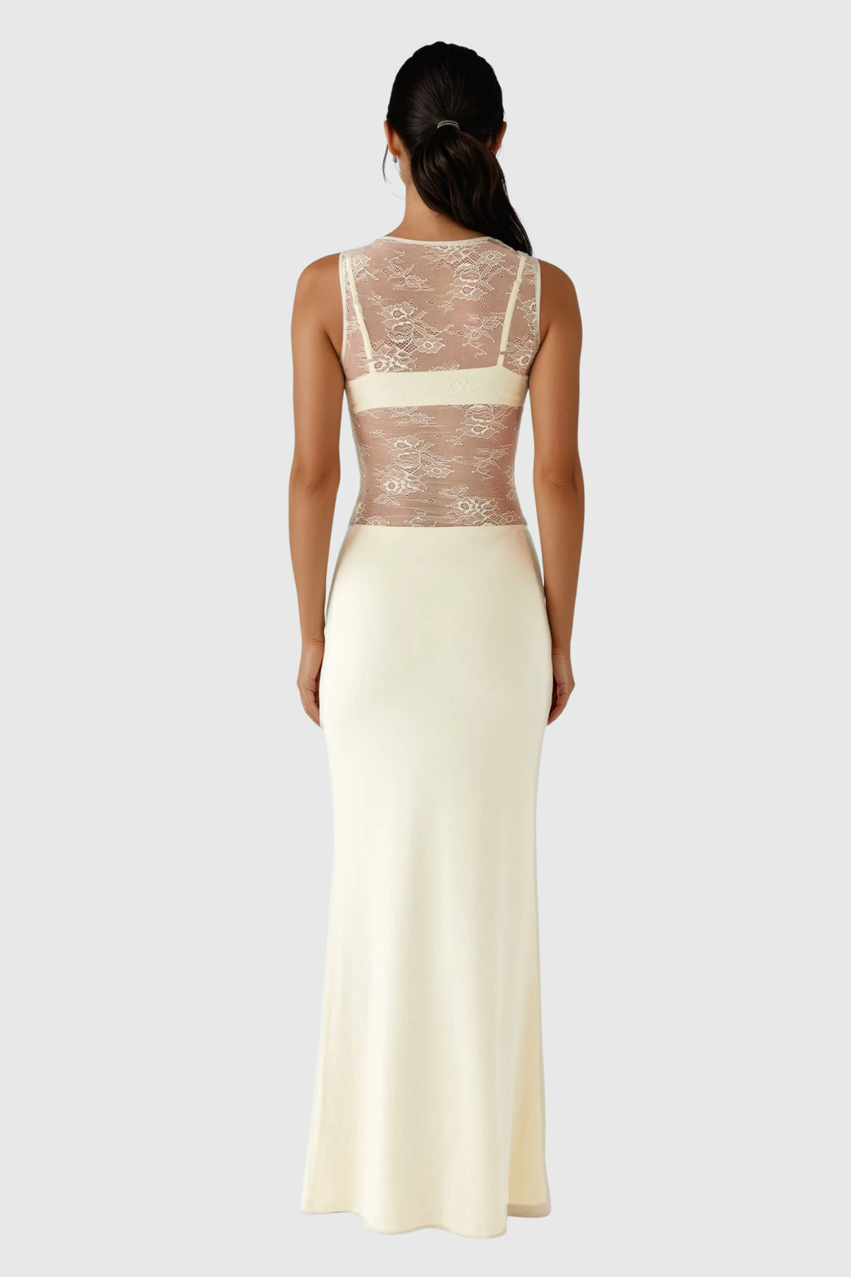 Waman Cutout Lace Deconstruct Maxi Dress In White