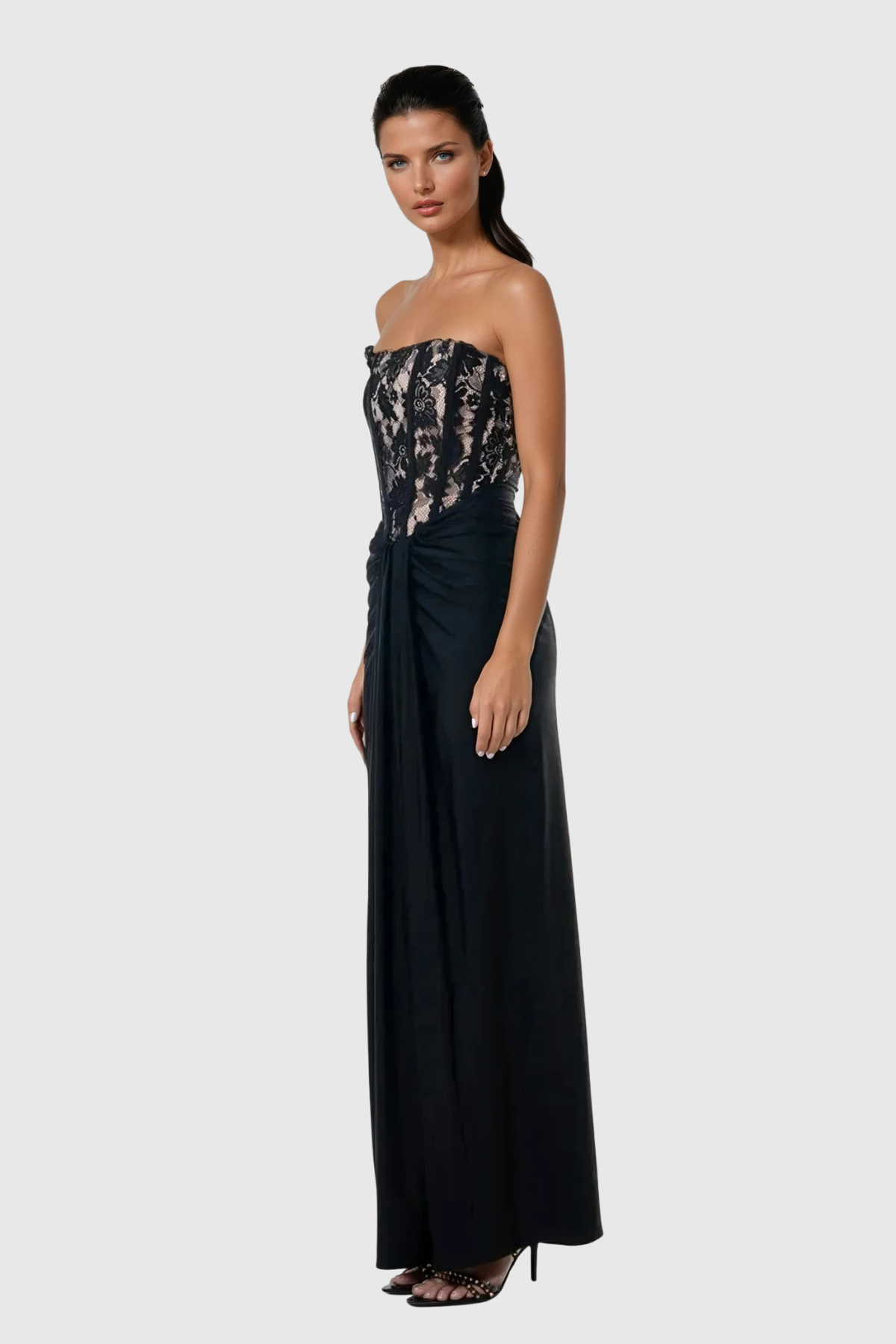Yadon Lace Corset Strapless Maxi Dress