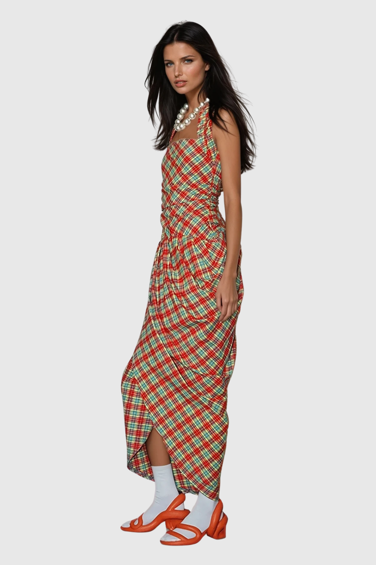 Zach Grid Ruch Maxi Dress
