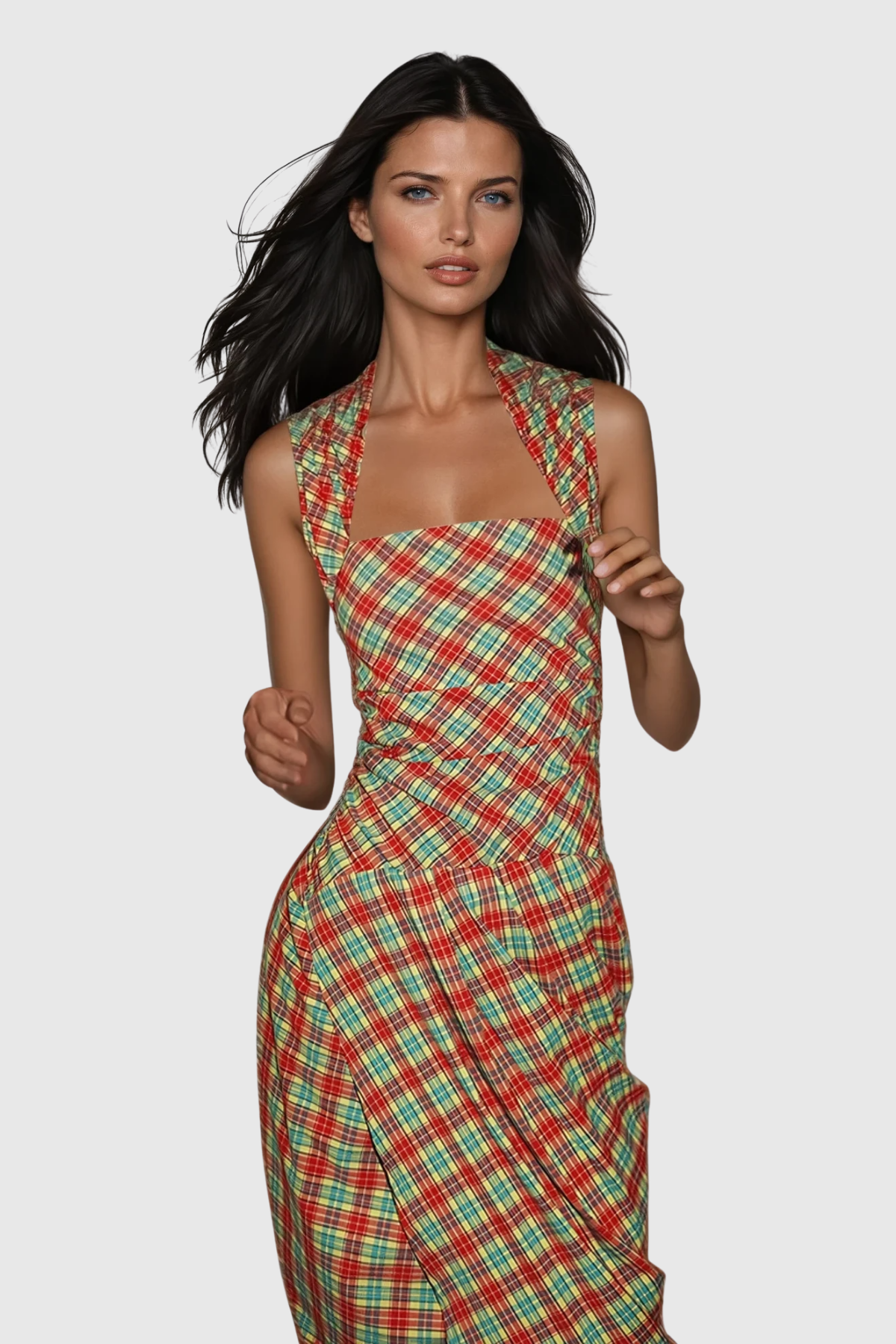 Zach Grid Ruch Maxi Dress