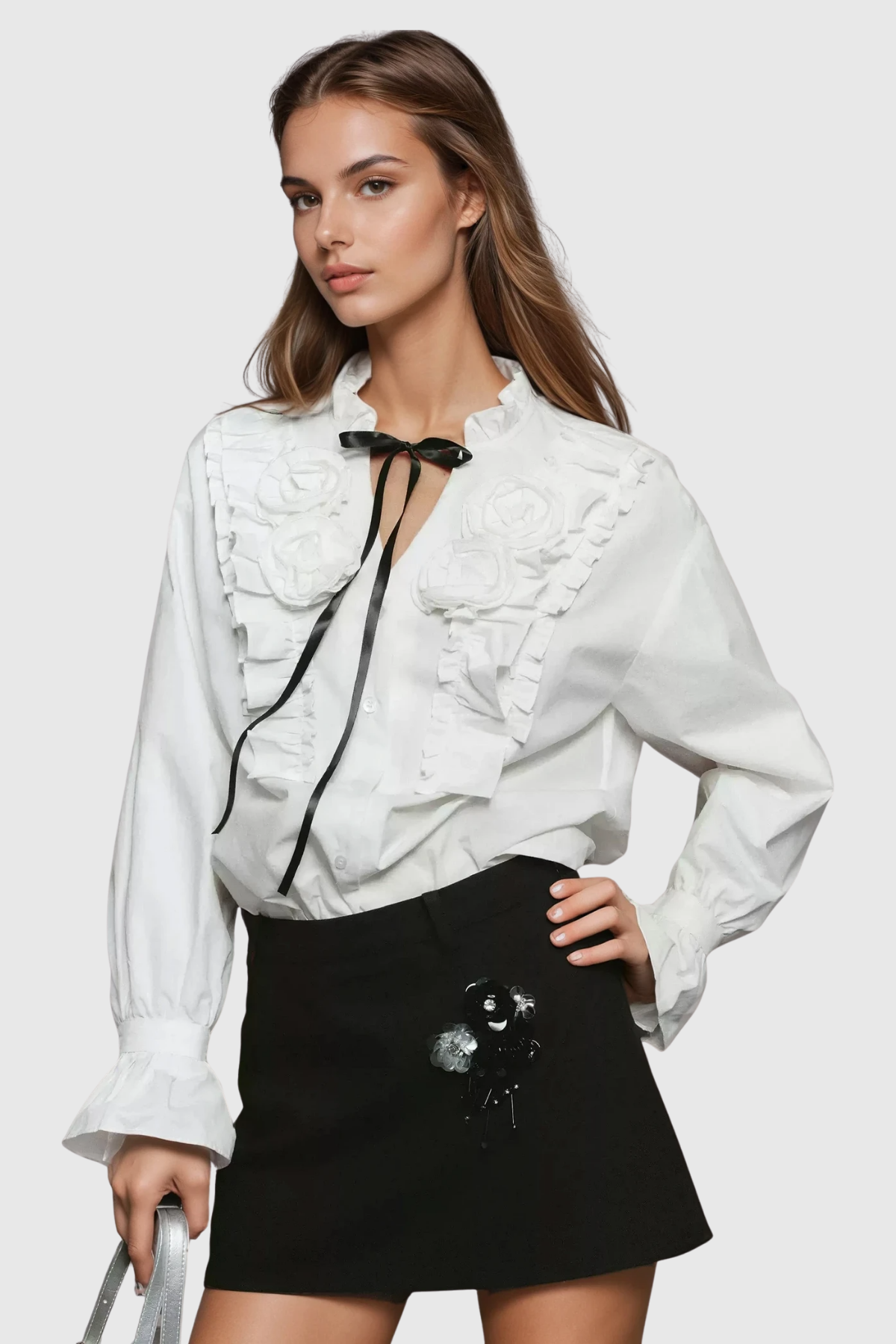 Zaire Flower Ruffle Long Sleeve Shirt