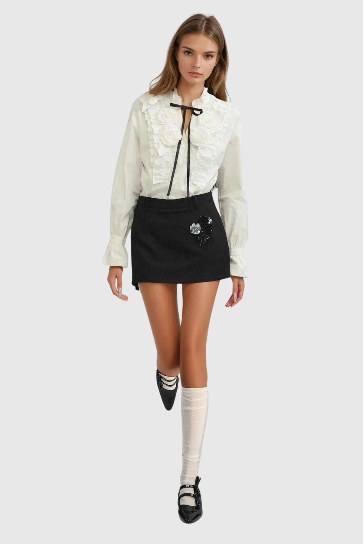 Zaire Flower Ruffle Long Sleeve Shirt