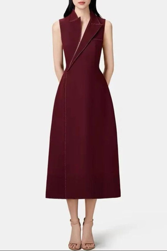 lindsay asymmetric collar blazer midi dress in red
