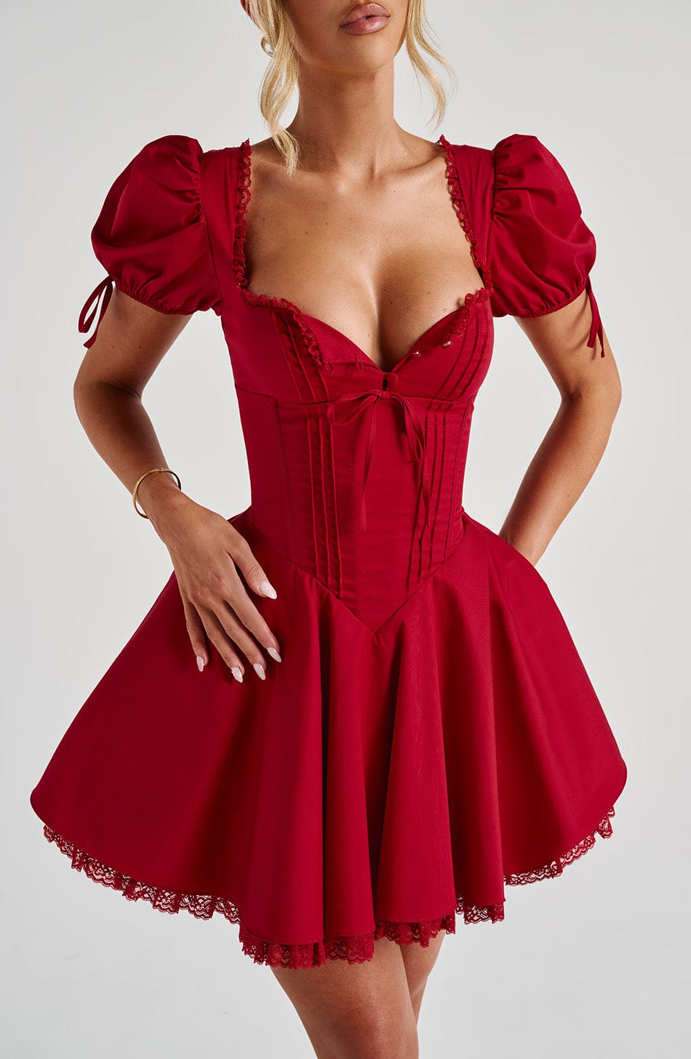 nicole lace trim Mini Dress - Red