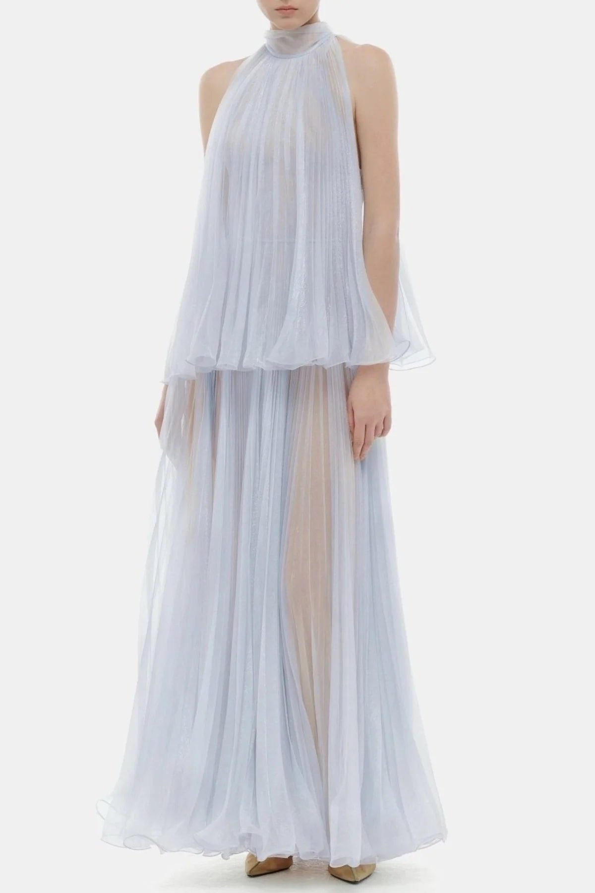 georgia Sleeveless Pleated Maxi Dress - Blue