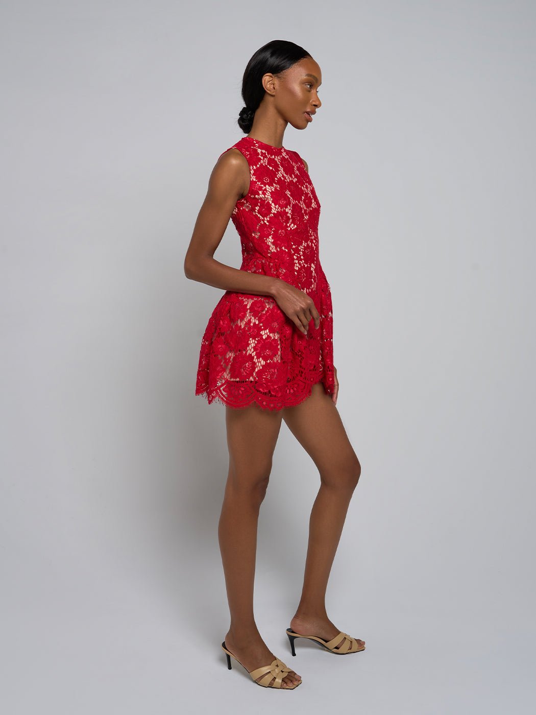 Demetria Sleeveless Lace Mini Dress