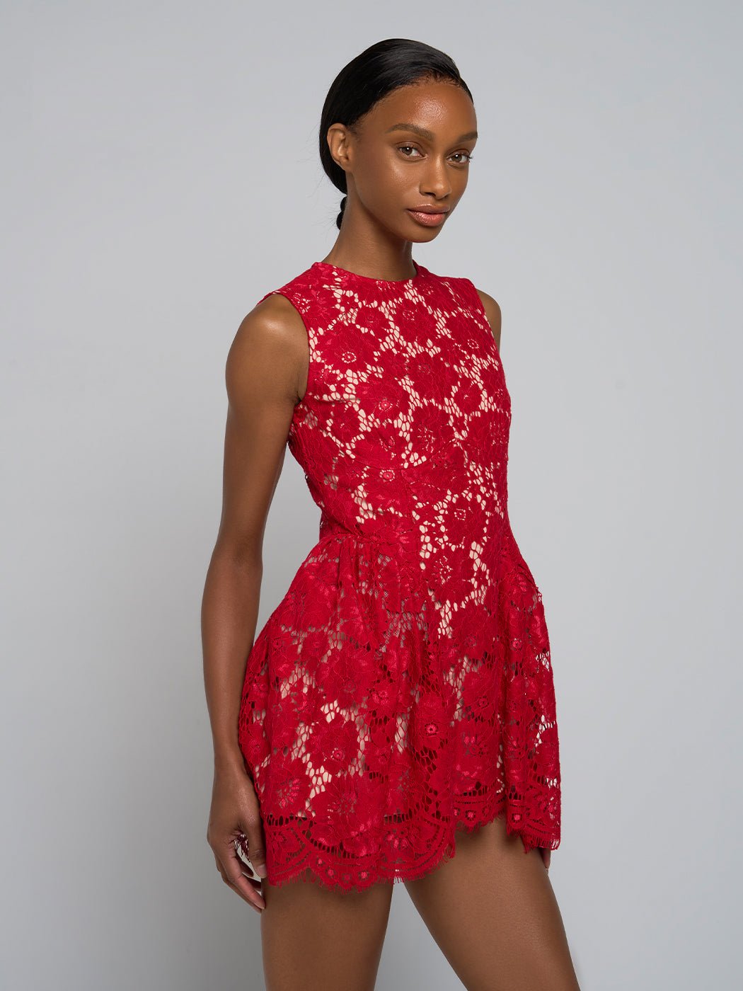 Demetria Sleeveless Lace Mini Dress