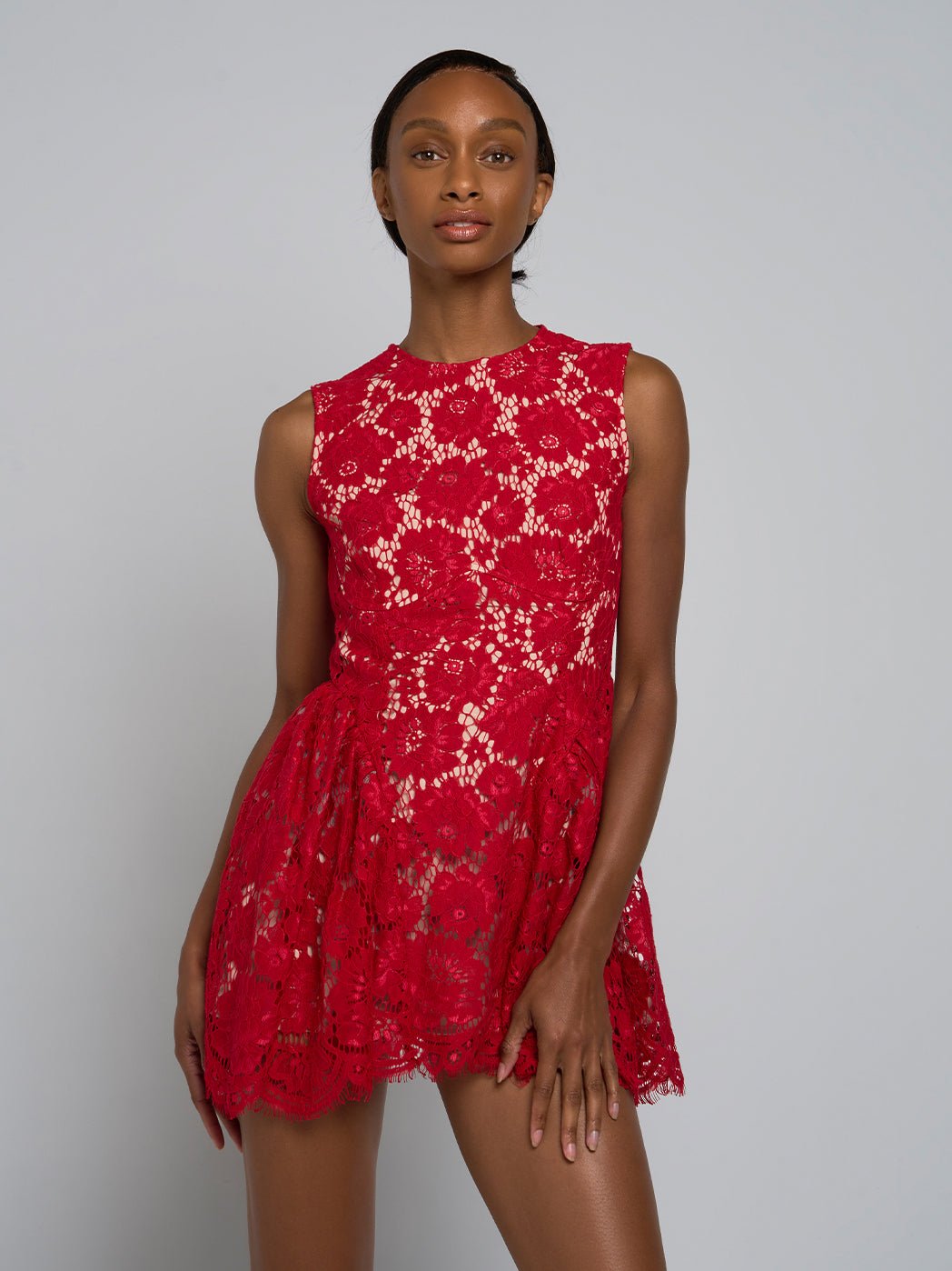 Demetria Sleeveless Lace Mini Dress