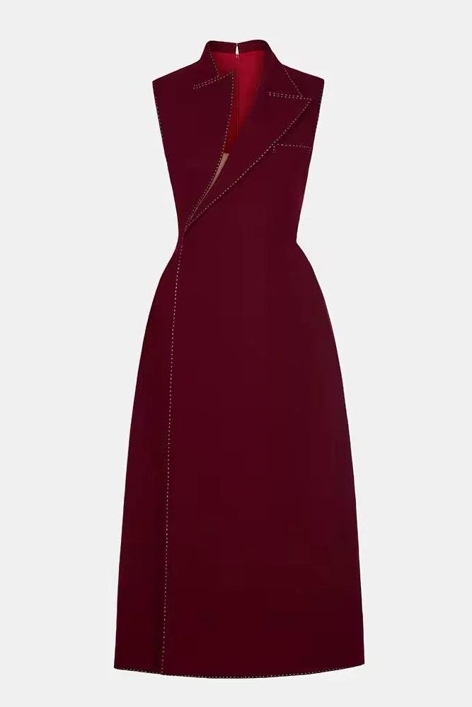 lindsay asymmetric collar blazer midi dress in red