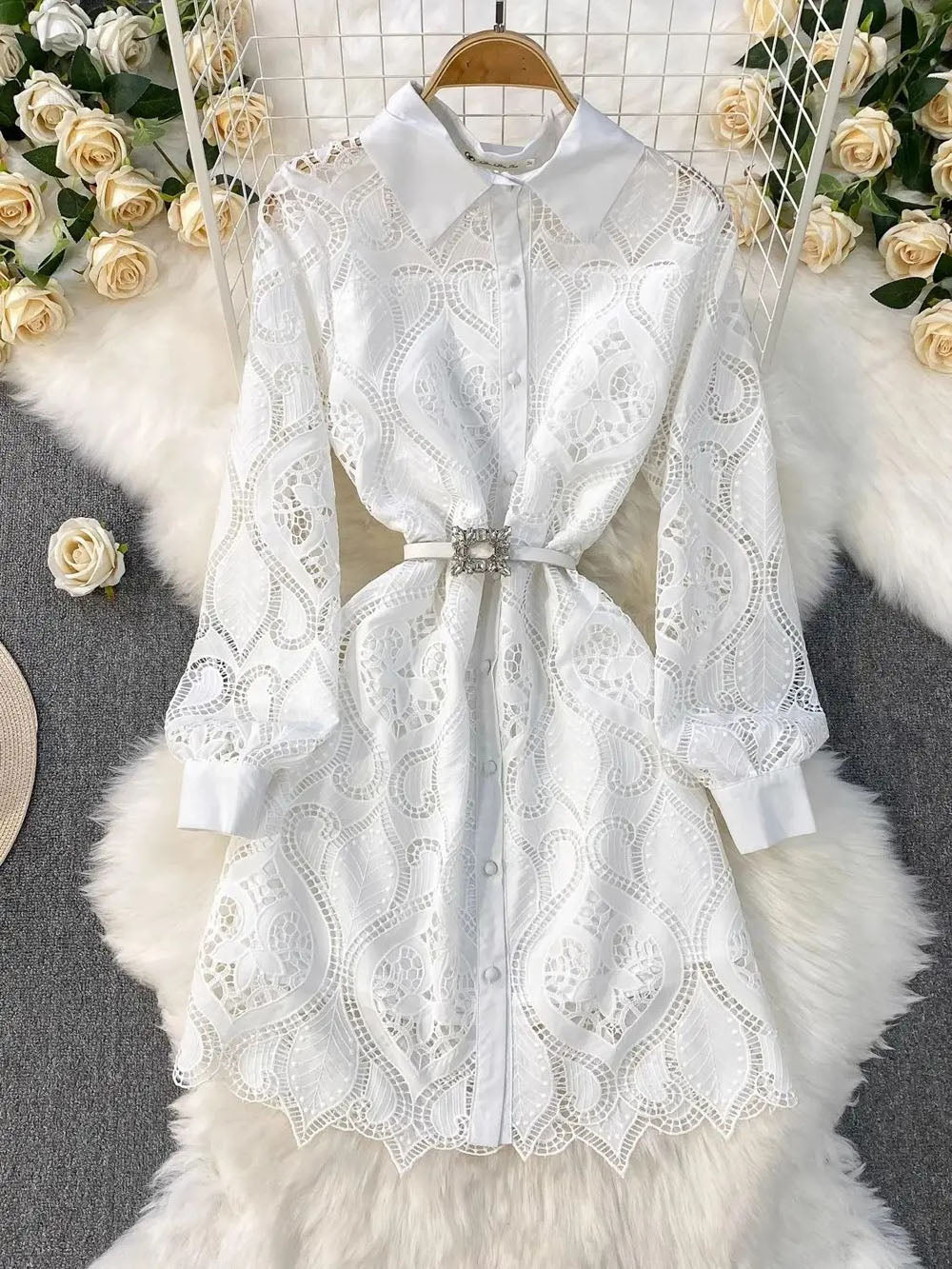 Leah Eyelet Lapel Mini Dress