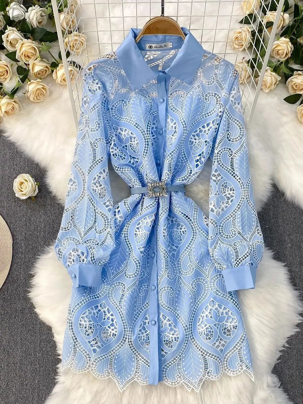 Leah Eyelet Lapel Mini Dress