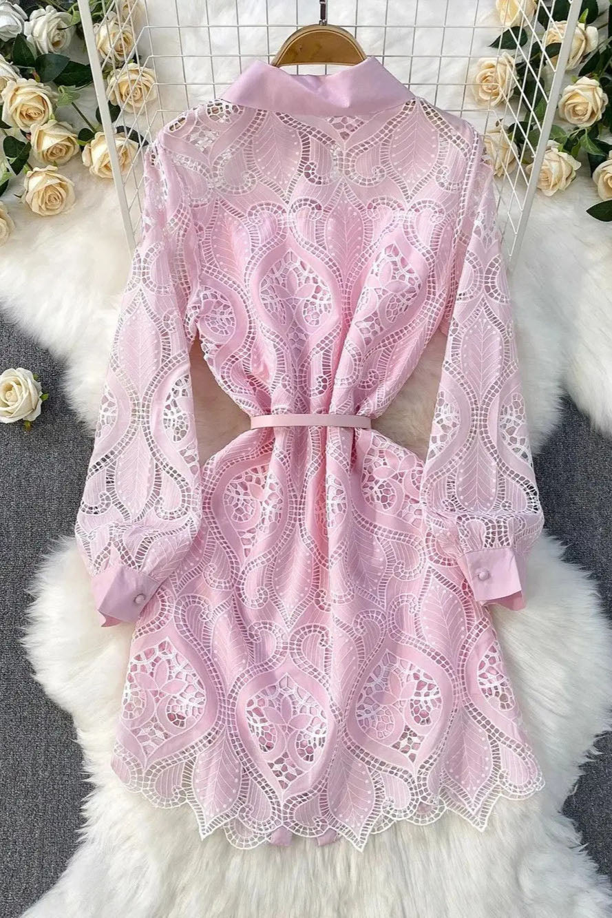 Leah Eyelet Lapel Mini Dress