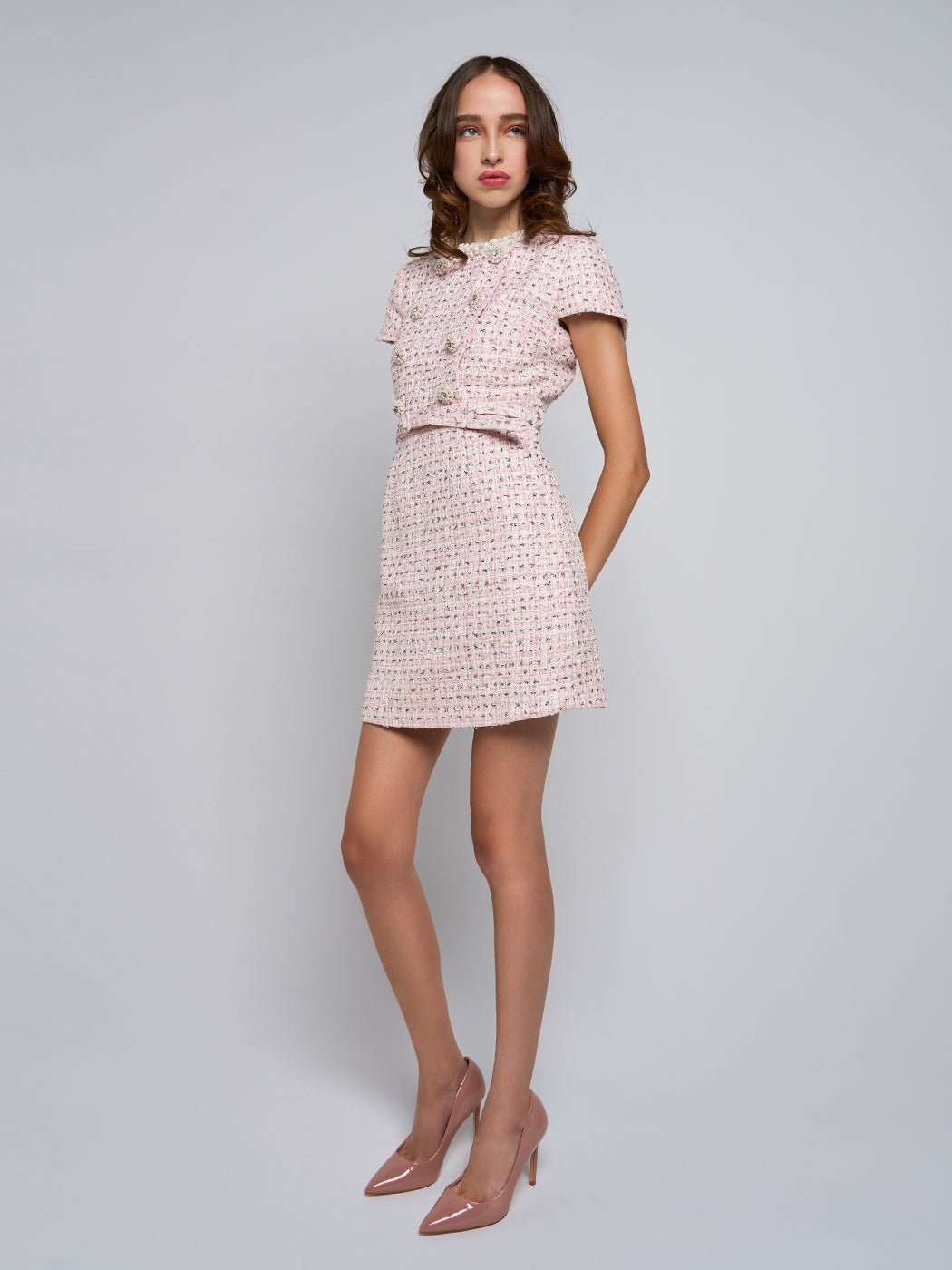 Leigh Short-Sleeve Buttoned Mini Dress