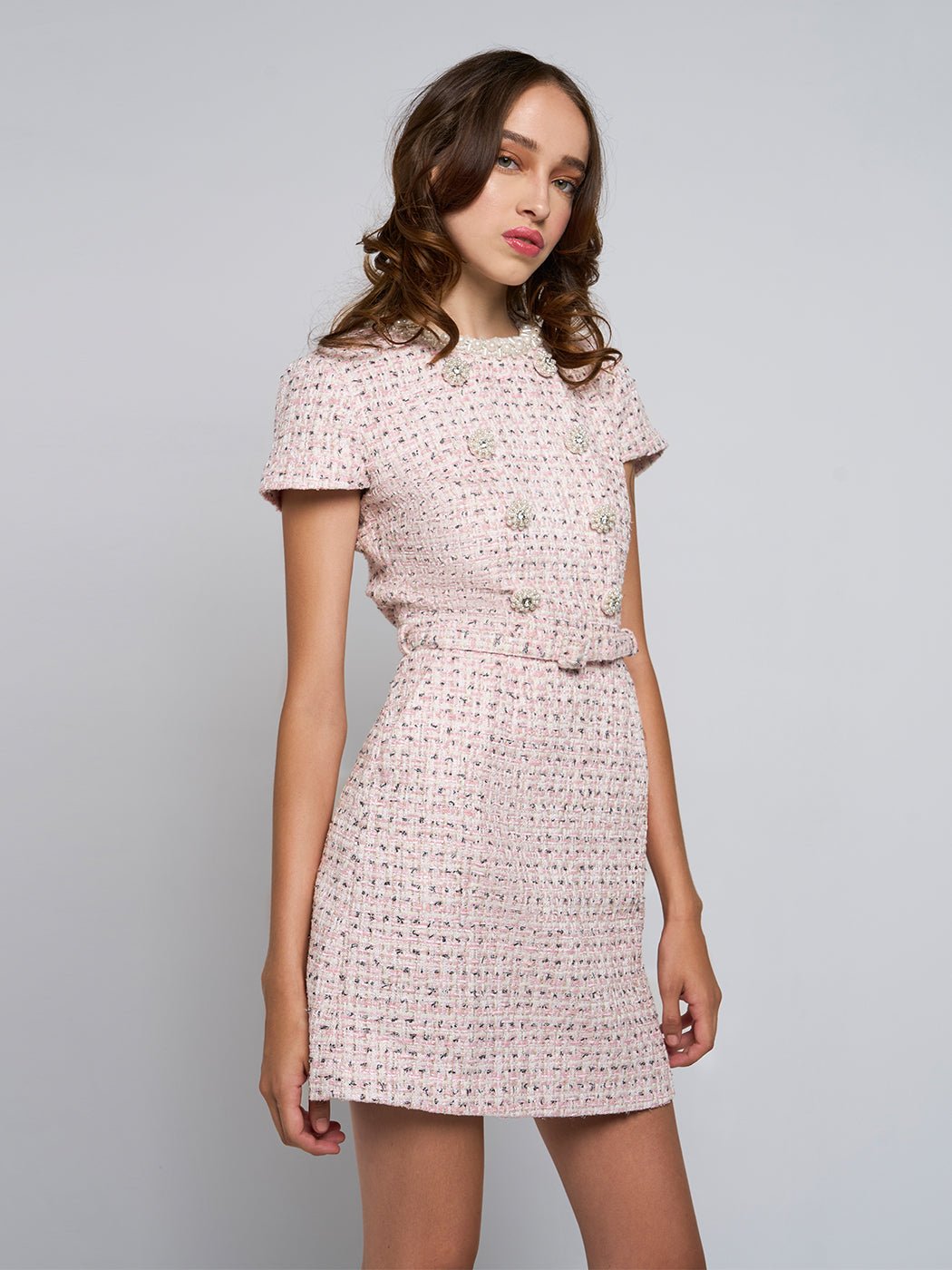 Leigh Short-Sleeve Buttoned Mini Dress