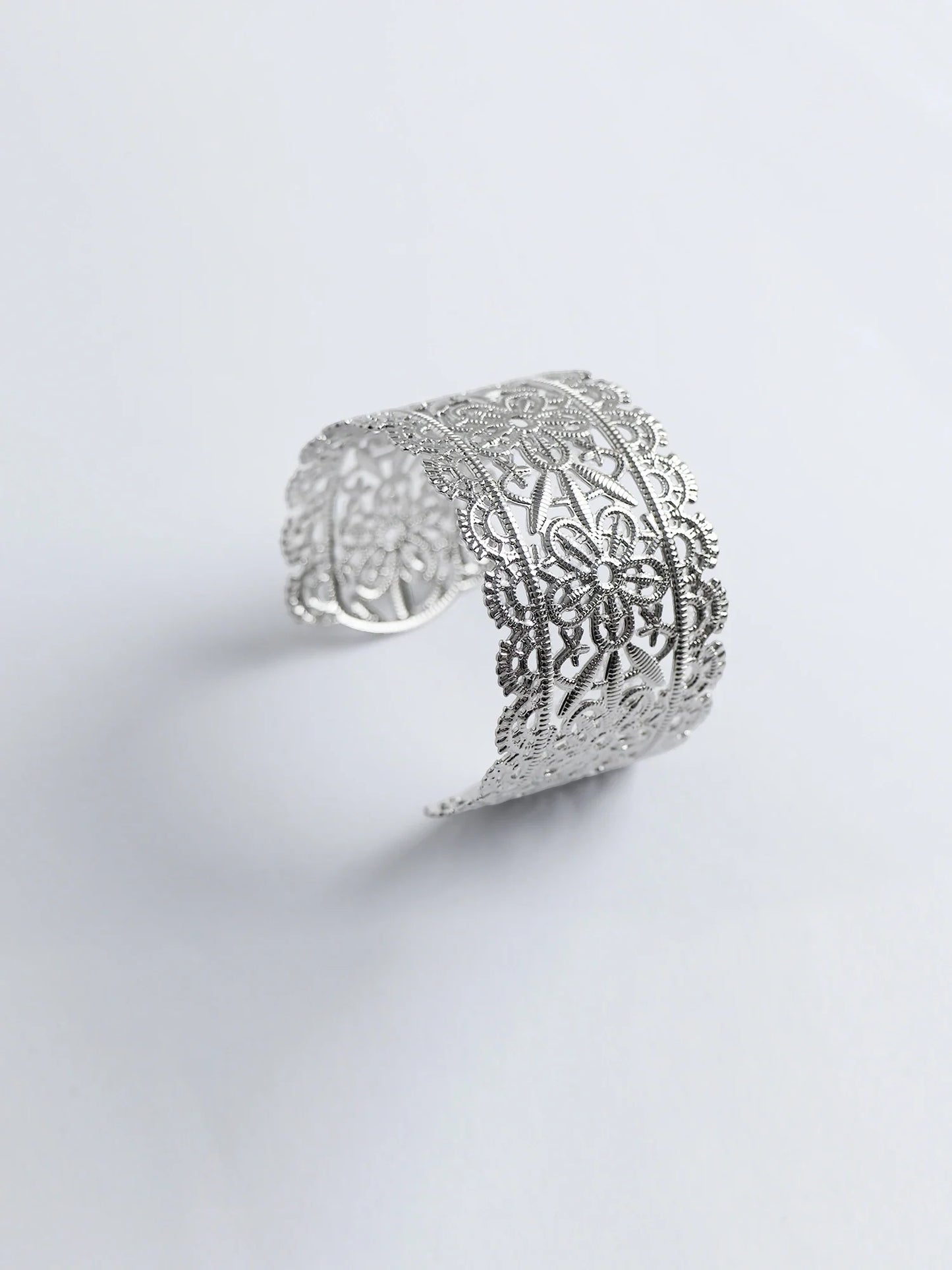 Silver Vintage Flower Cuff Bangle Bracelet