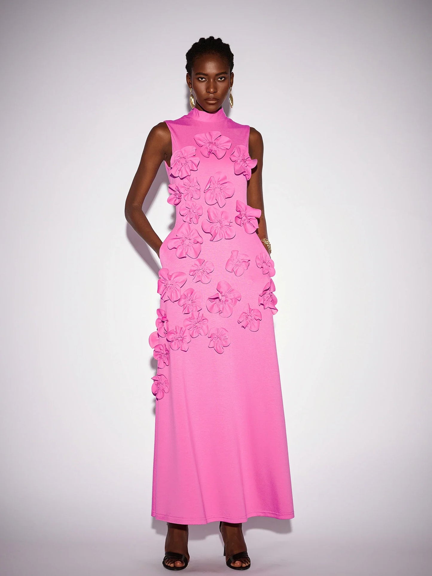 Pink floral Sleeveless Maxi dress