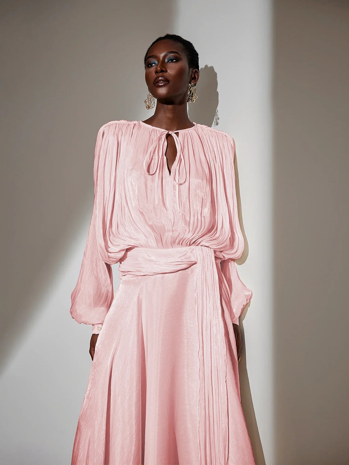 Satin Tie-Strap Maxi Dress