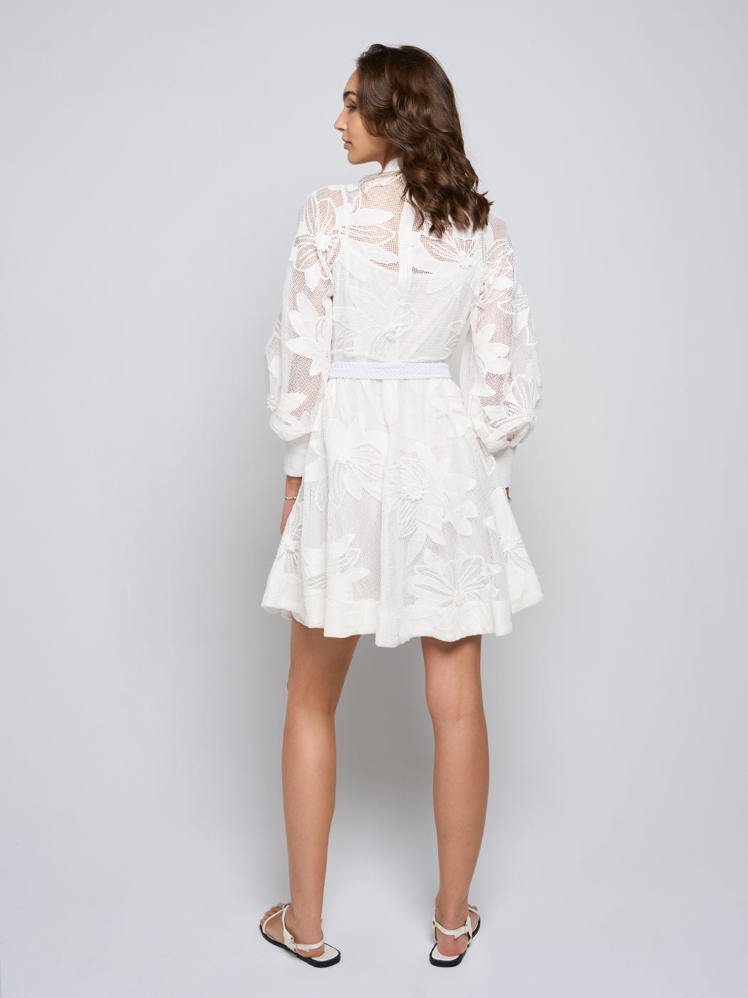 Tessie Mesh Applique Buttoned Mini Dress