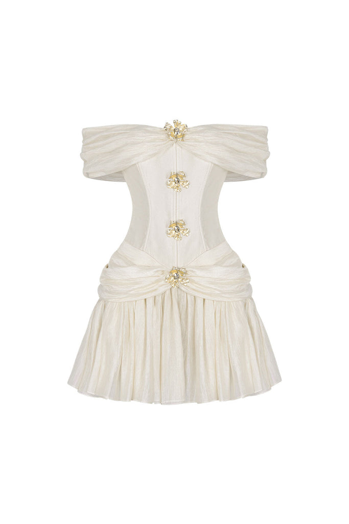 Emerald Fit and Flare Corset Waist Chiffon Mini Dress - Stylish beautiful dress for special occasions | Buy Online