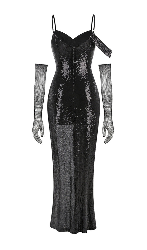 Stylish black dress | sequin strap maxi dress in black - Ideal for special occasions