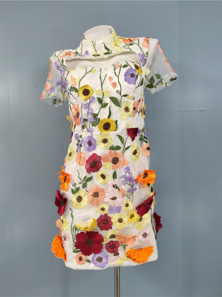 SHORT SLEEVED FLORAL PRINTED MINI DRESS - Stylish beautiful dress for special occasions | Buy Online