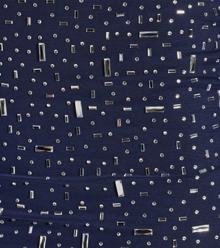 Stylish beautiful dress | clementine navy Long Sleeve Rhinestone Mesh Mini Dress - Ideal for special occasions