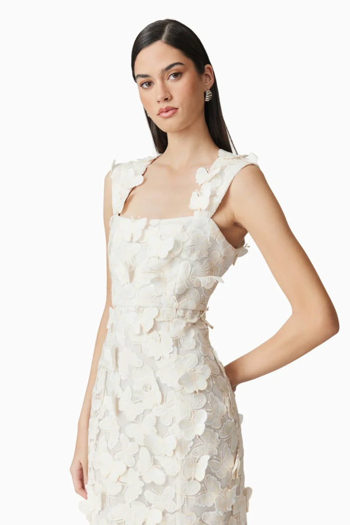 Shop  white gown - Perfect for special occasions | square neckline 3D flower embroidery Gown in White