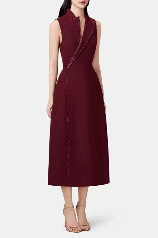 lindsay asymmetric collar blazer midi dress in red